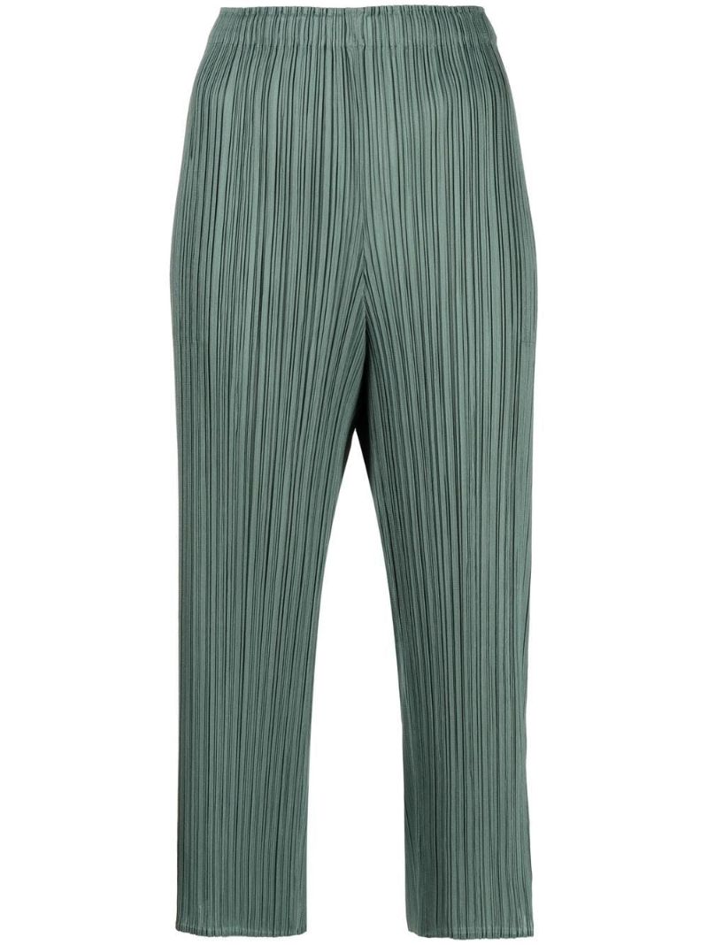 Green Pleated Straight Leg Trousers