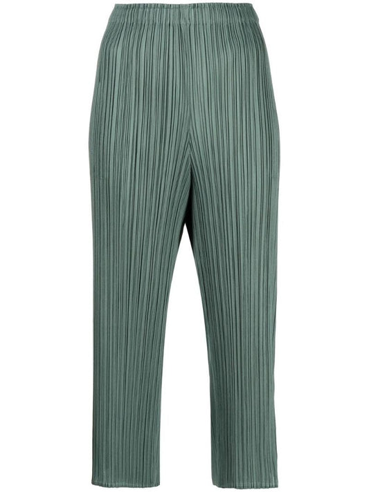 Green Pleated Straight Leg Trousers