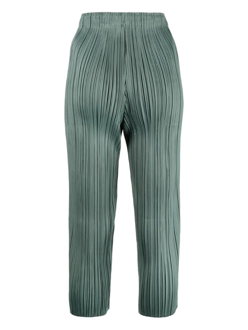 Green Pleated Straight Leg Trousers