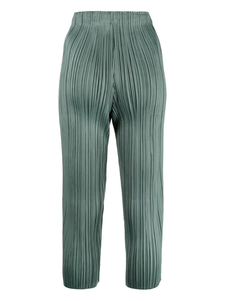 Green Pleated Straight Leg Trousers