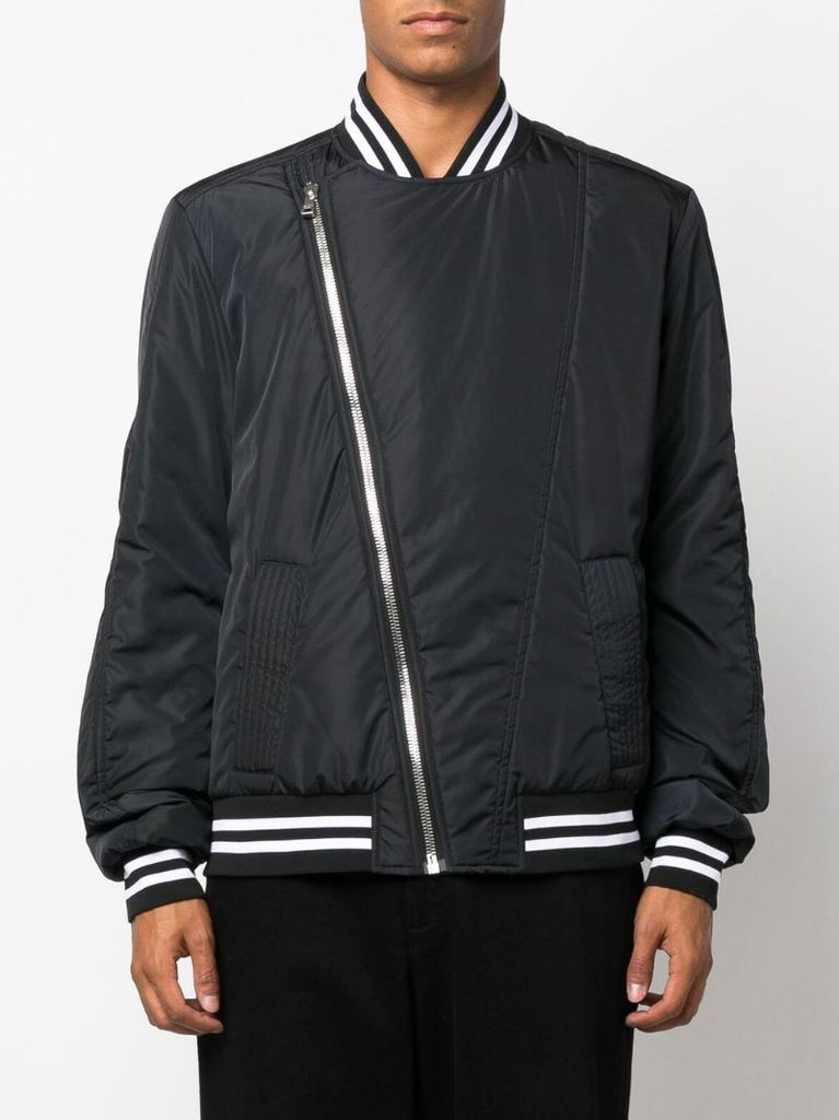 Black Logo Print Asymmetric Bomber Jacket