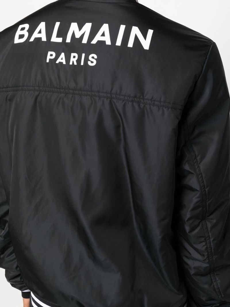 Black Logo Print Asymmetric Bomber Jacket