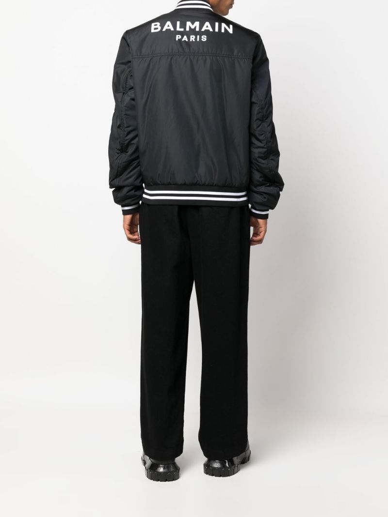 Black Logo Print Asymmetric Bomber Jacket