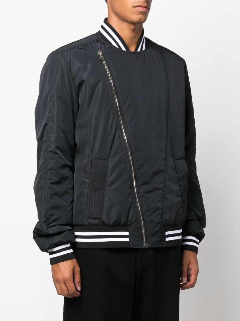 Black Logo Print Asymmetric Bomber Jacket