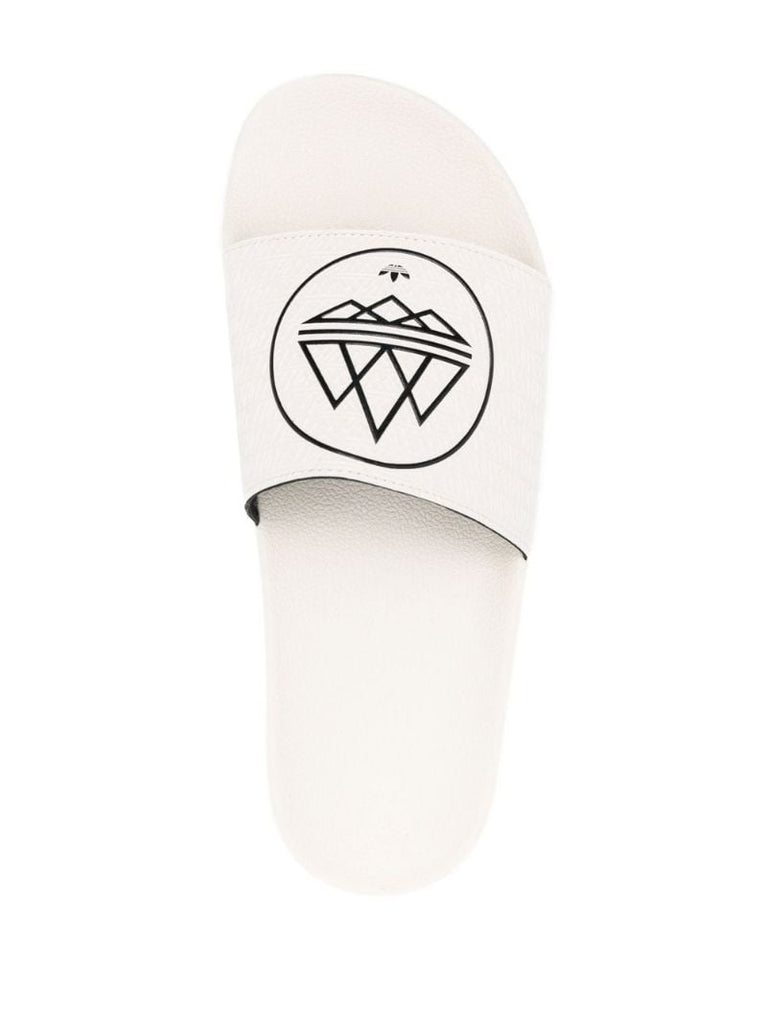 White Spezial Adilette Logo Print Rubber Slides