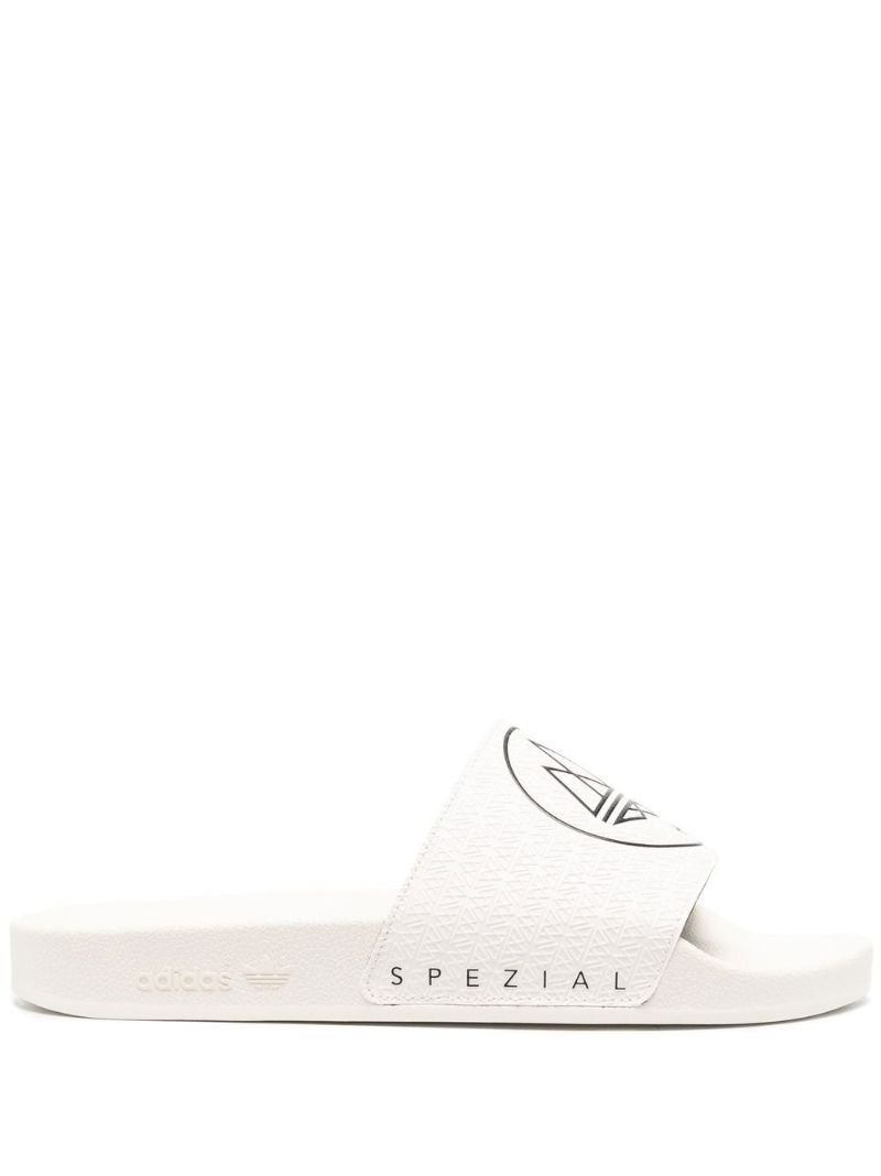 White Spezial Adilette Logo Print Rubber Slides