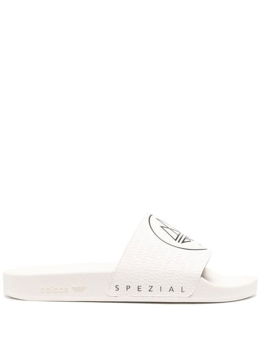 White Spezial Adilette Logo Print Rubber Slides