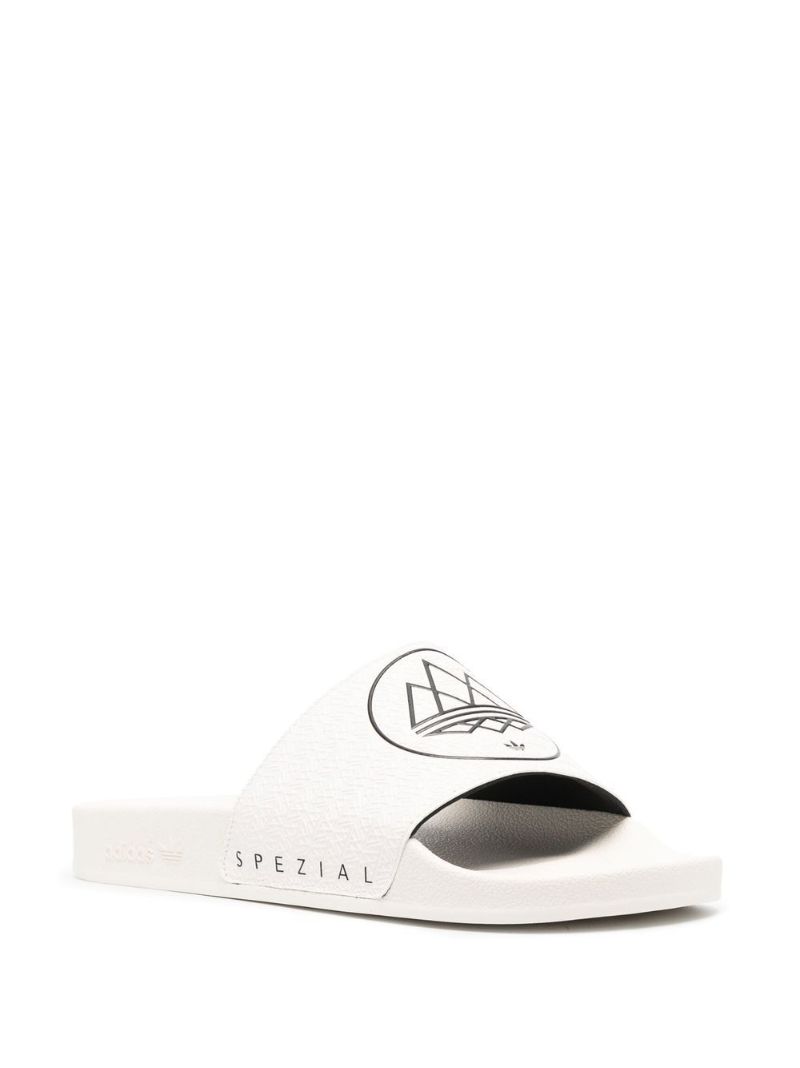White Spezial Adilette Logo Print Rubber Slides