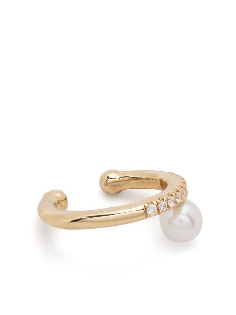 14k Yellow Gold Sea of Beauty Diamond and Pearl Ear Cuff