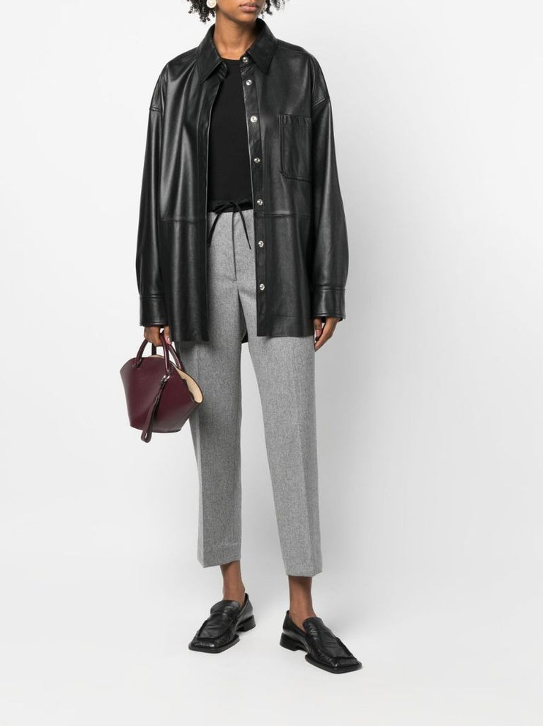Grey Drawstring Cropped Wool Trousers