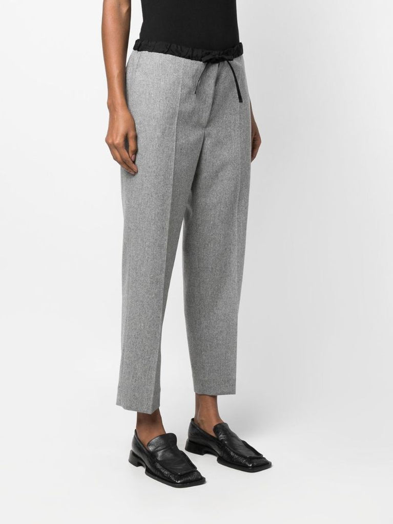 Grey Drawstring Cropped Wool Trousers