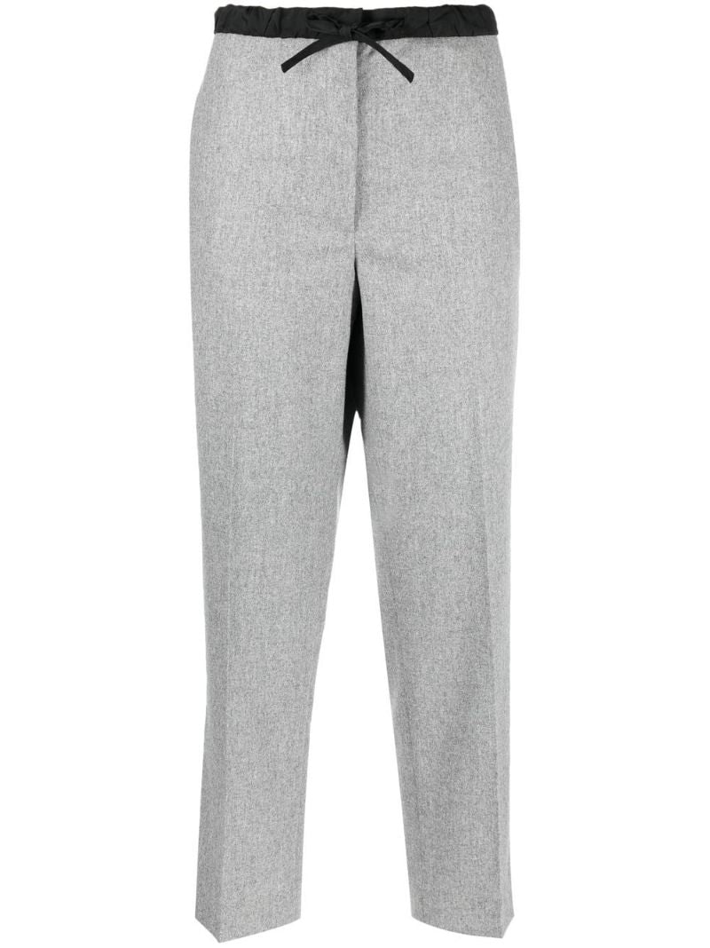 Grey Drawstring Cropped Wool Trousers