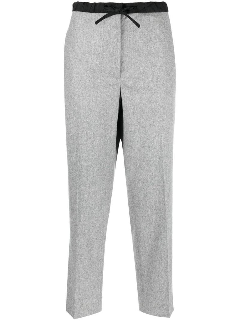 Grey Drawstring Cropped Wool Trousers