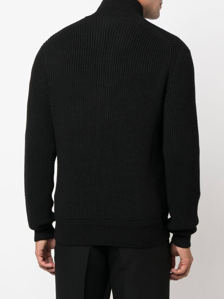 Black Zip-up Wool Sweater