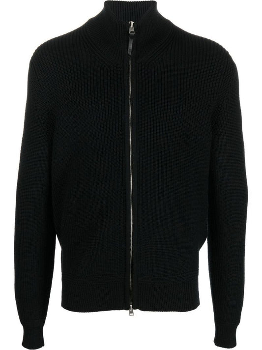 Black Zip-up Wool Sweater