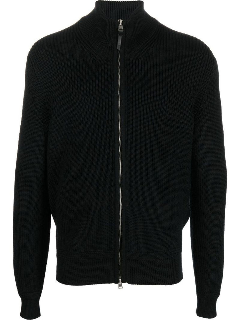 Black Zip-up Wool Sweater