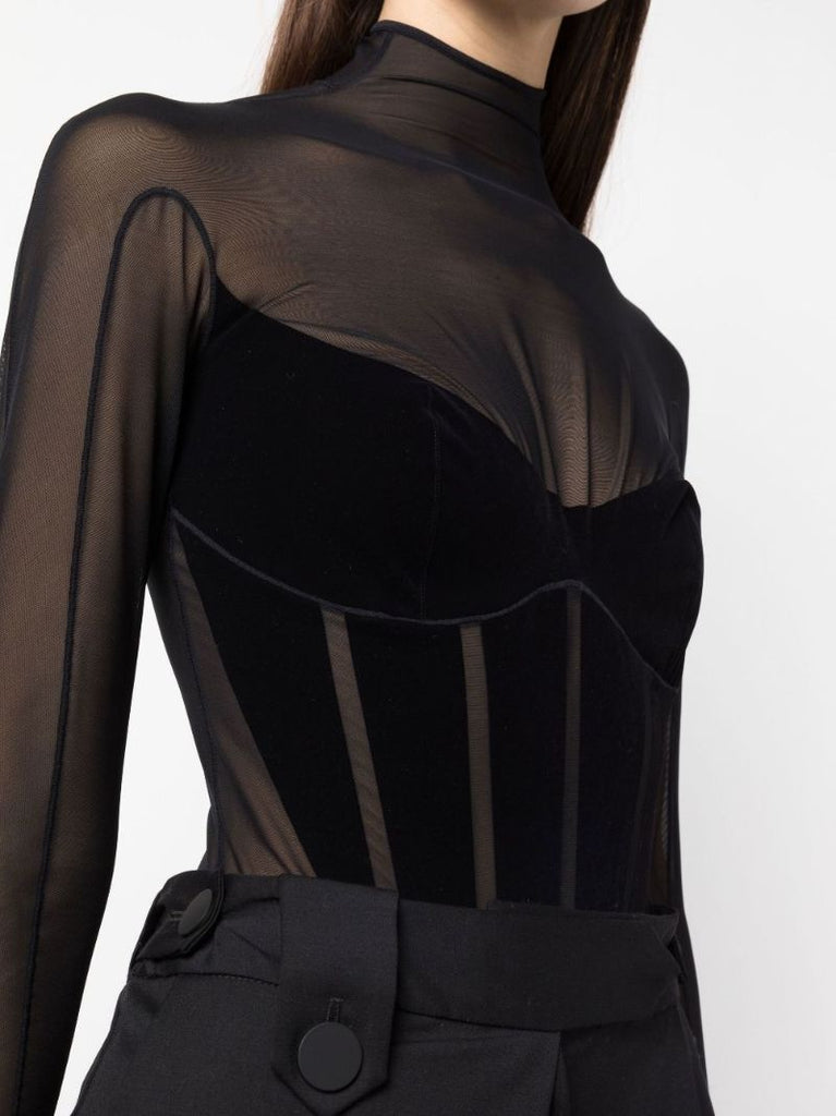 Black Flock Shaping Bodysuit