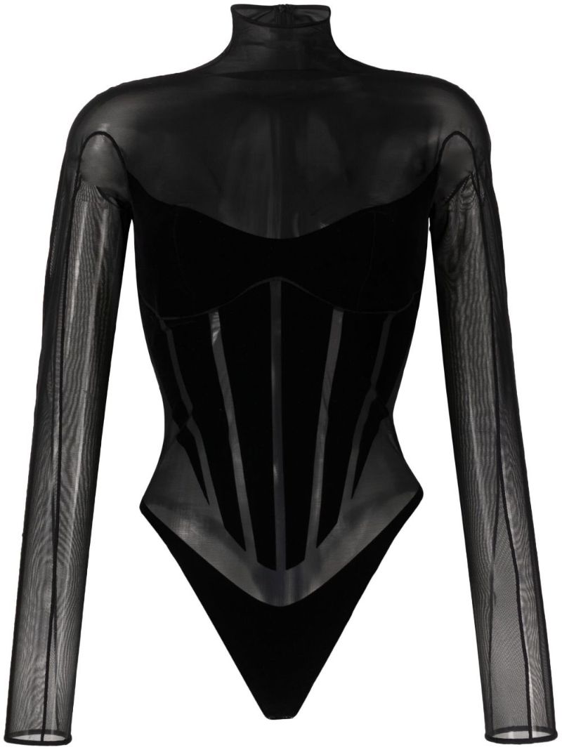 Black Flock Shaping Bodysuit