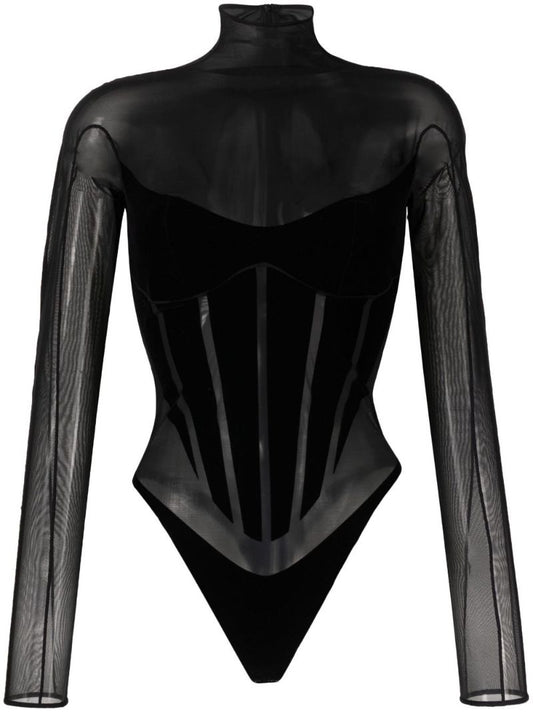 Black Flock Shaping Bodysuit