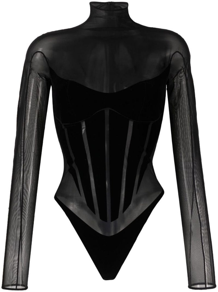Black Flock Shaping Bodysuit