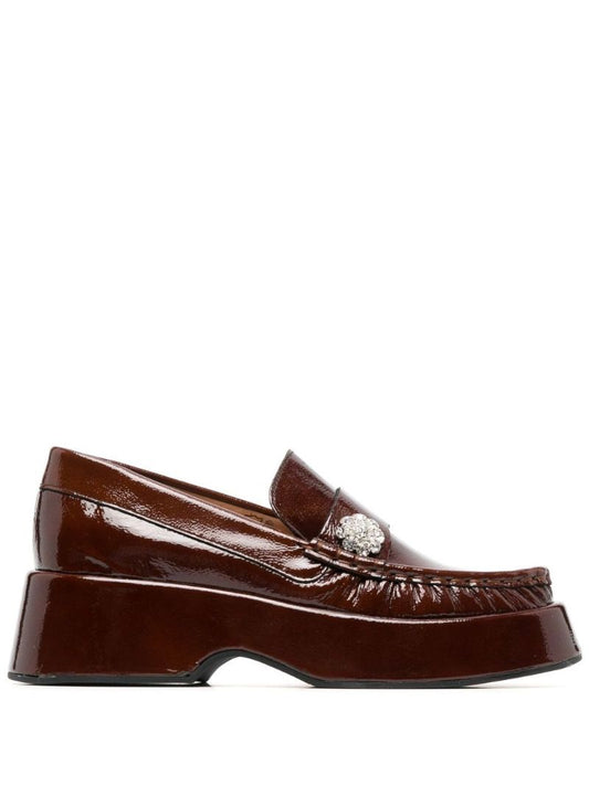 Brown Retro Jewel Leather Loafers