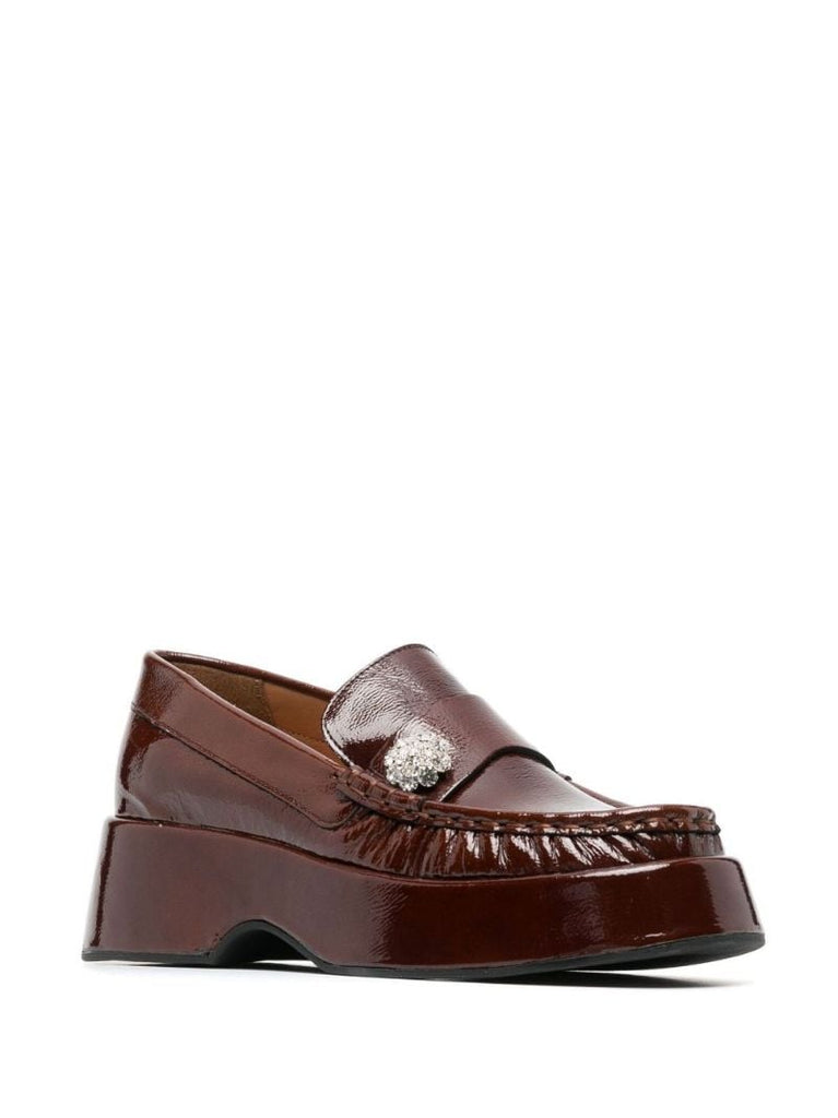 Brown Retro Jewel Leather Loafers