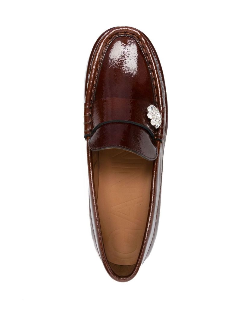 Brown Retro Jewel Leather Loafers