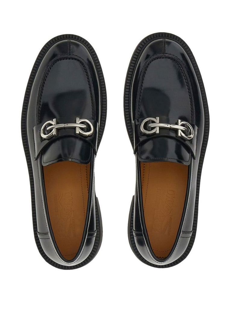 Grey Gancini Patent Leather Loafers