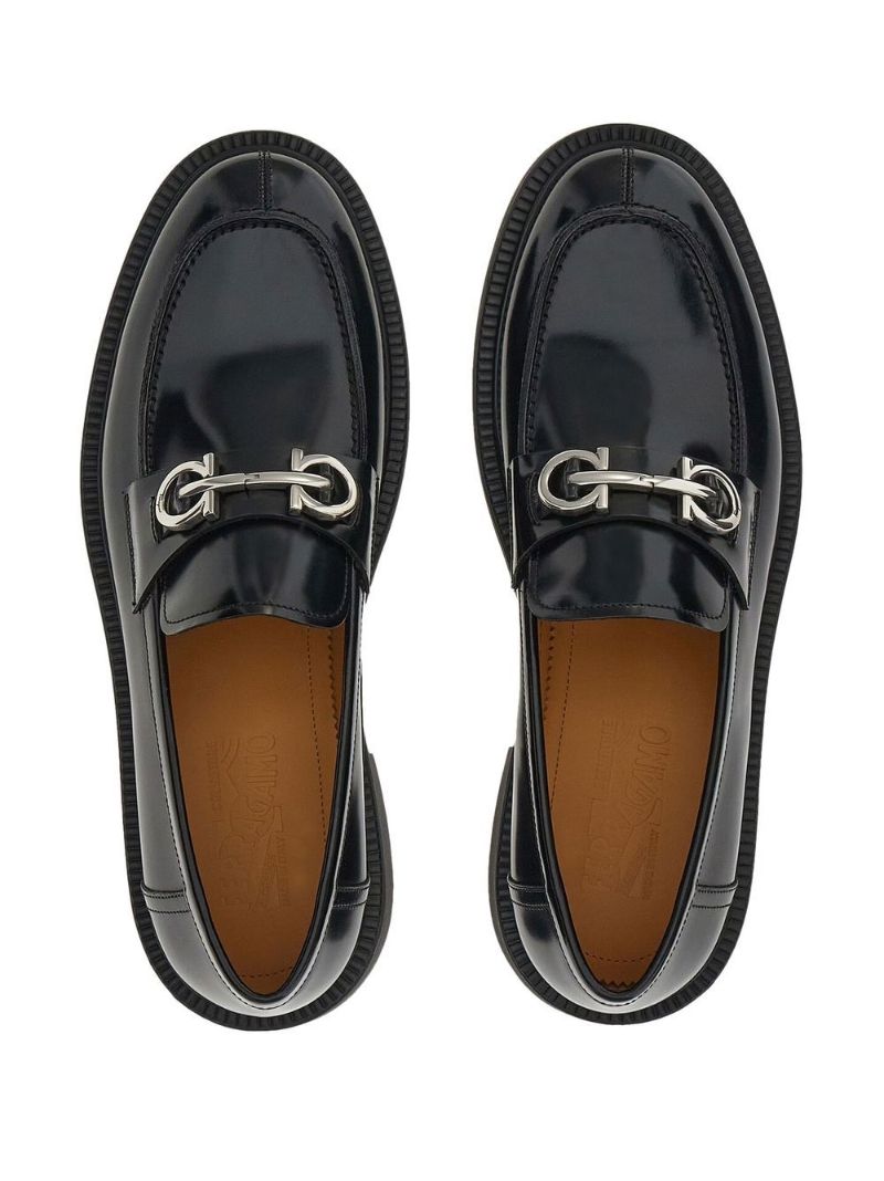 Grey Gancini Patent Leather Loafers