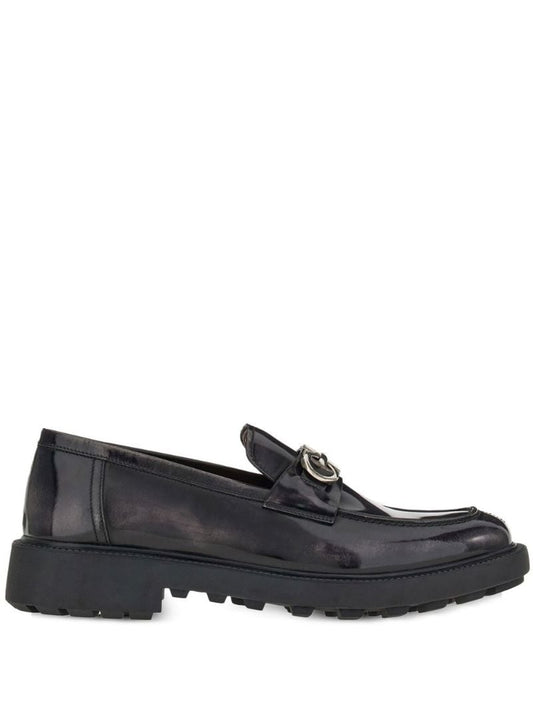Grey Gancini Patent Leather Loafers