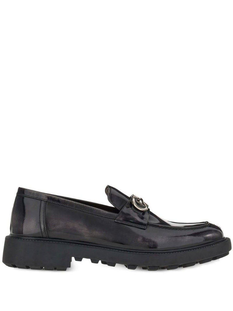 Grey Gancini Patent Leather Loafers