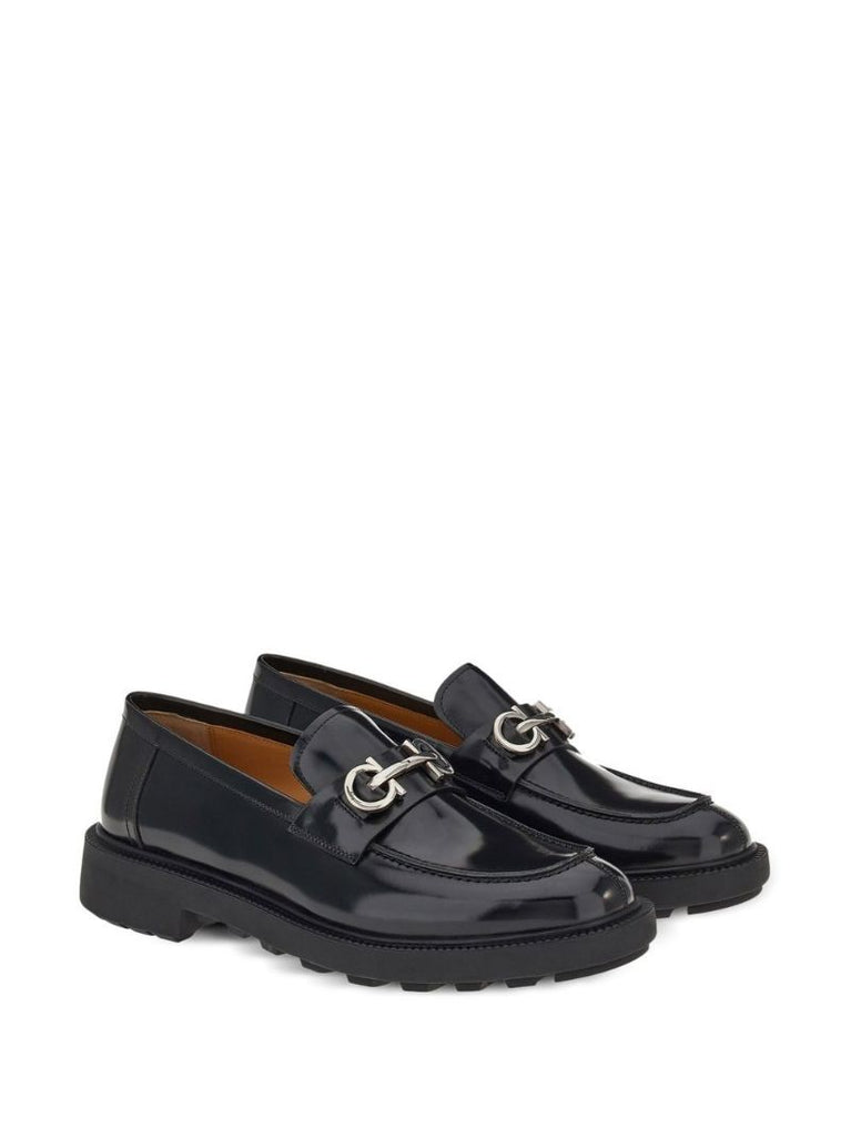 Grey Gancini Patent Leather Loafers
