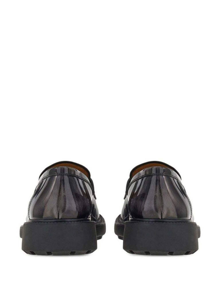 Grey Gancini Patent Leather Loafers