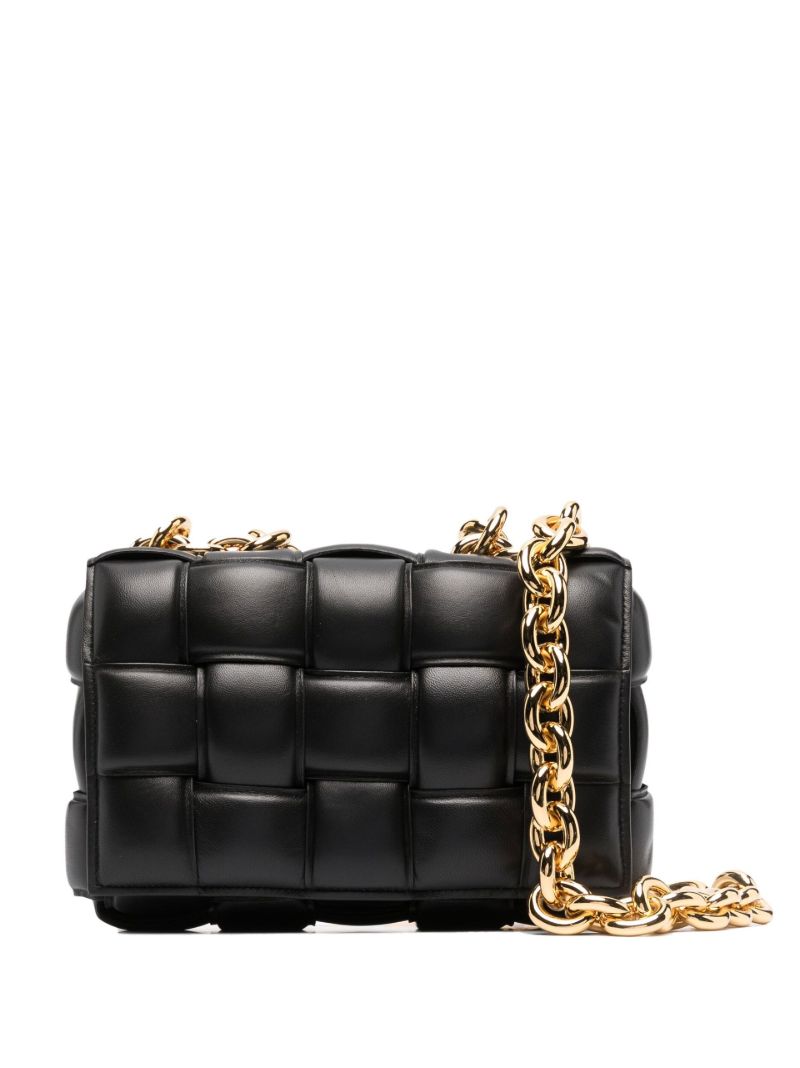 Black Padded Chain Cassette Leather Shoulder Bag