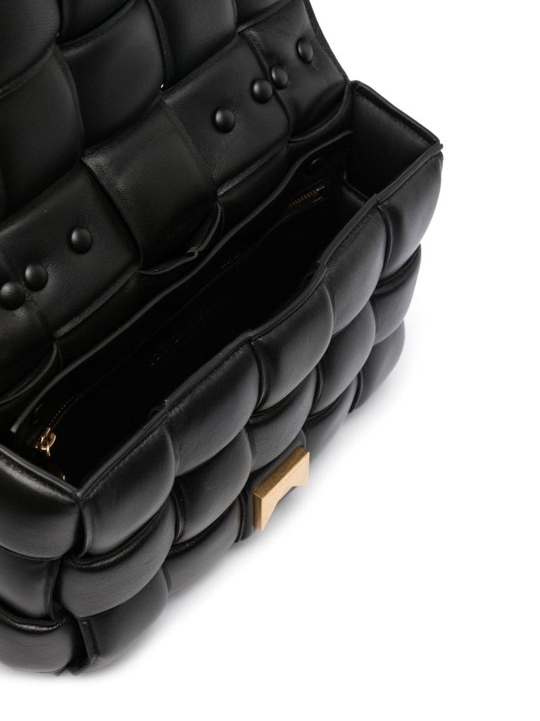 Black Padded Chain Cassette Leather Shoulder Bag