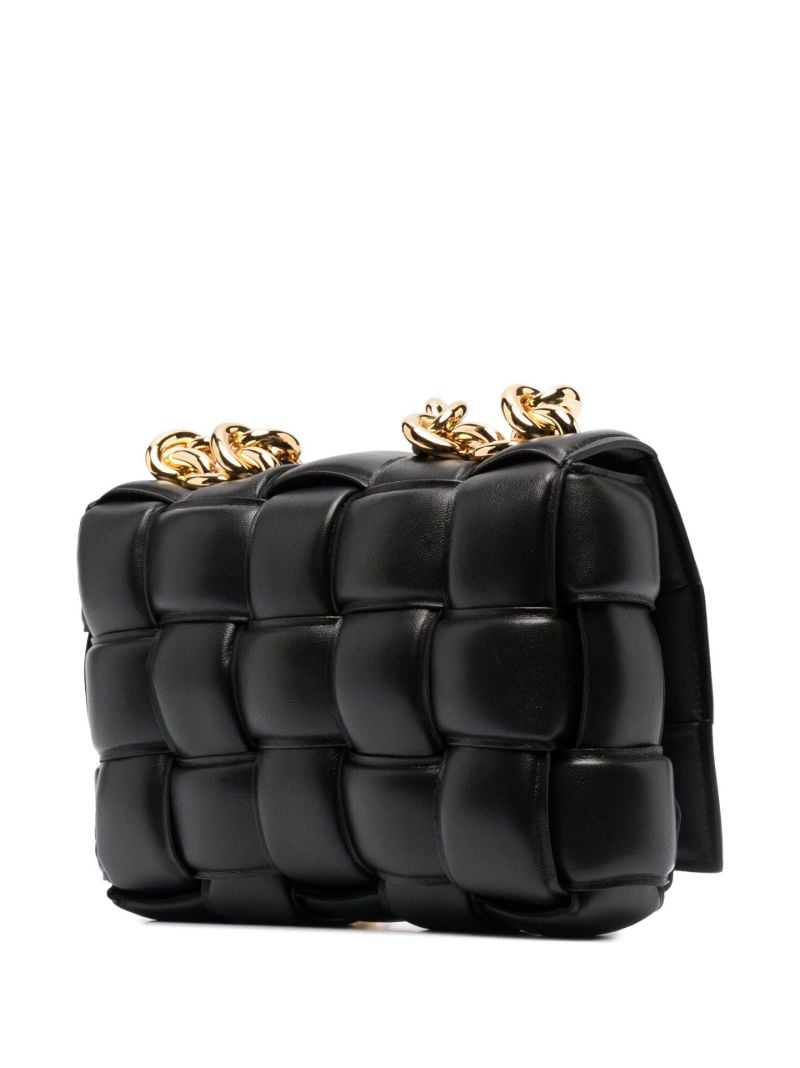 Black Padded Chain Cassette Leather Shoulder Bag