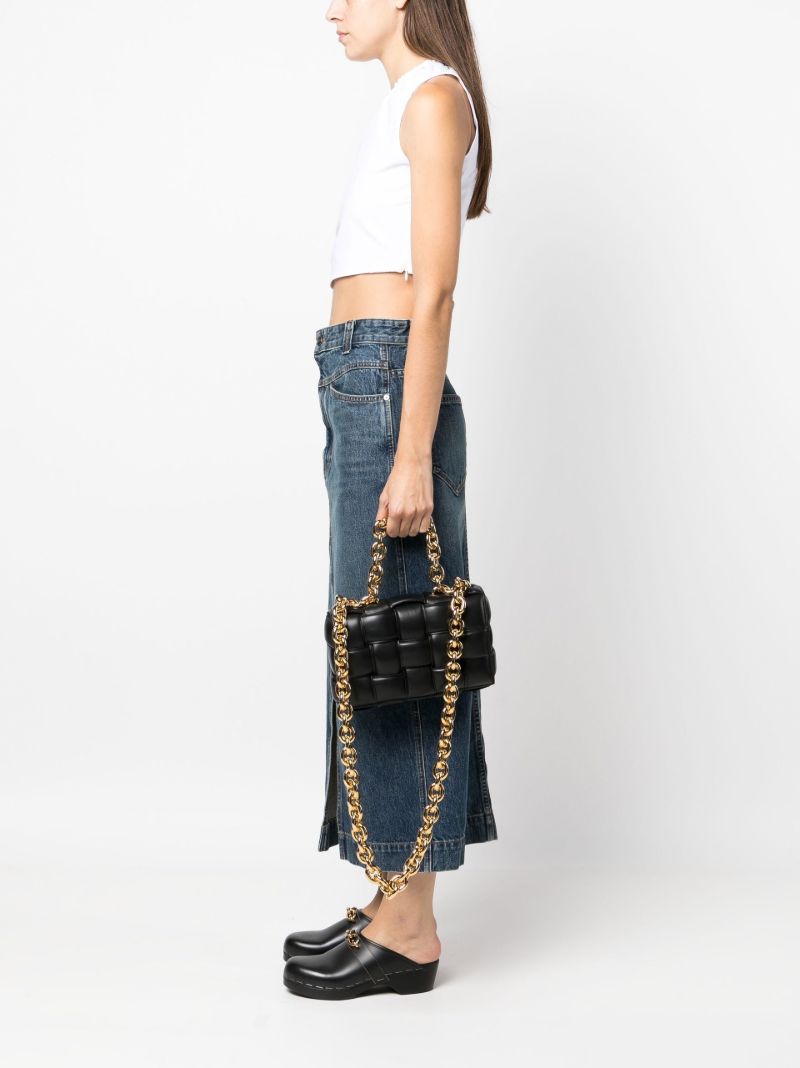 Black Padded Chain Cassette Leather Shoulder Bag