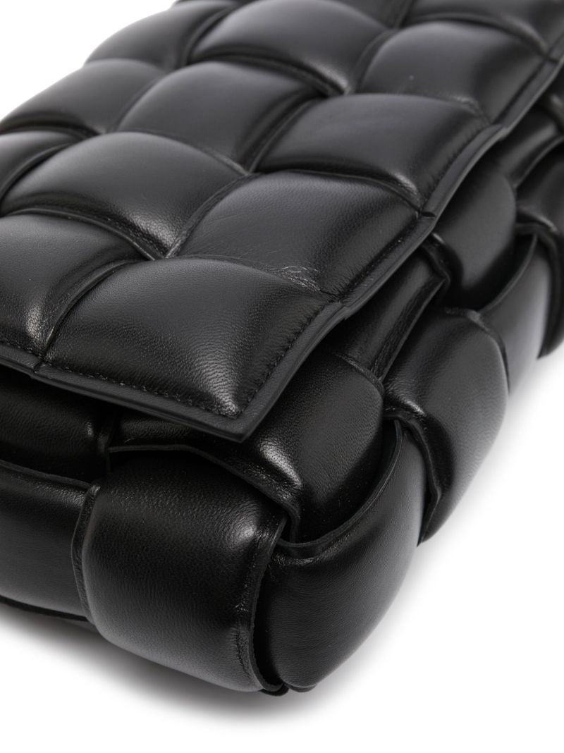 Black Padded Chain Cassette Leather Shoulder Bag