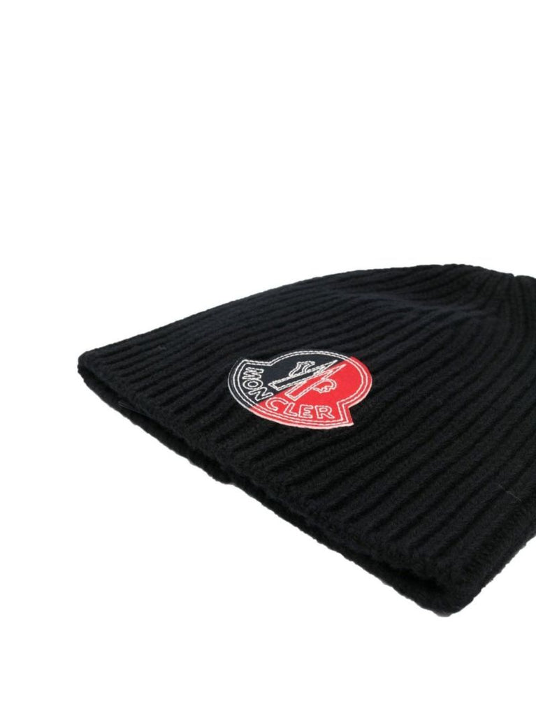 Black Logo Virgin Wool Beanie Hat