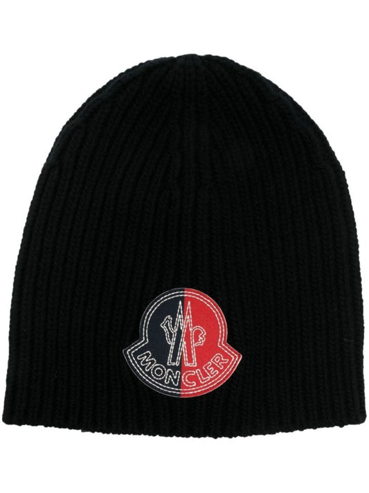 Black Logo Virgin Wool Beanie Hat