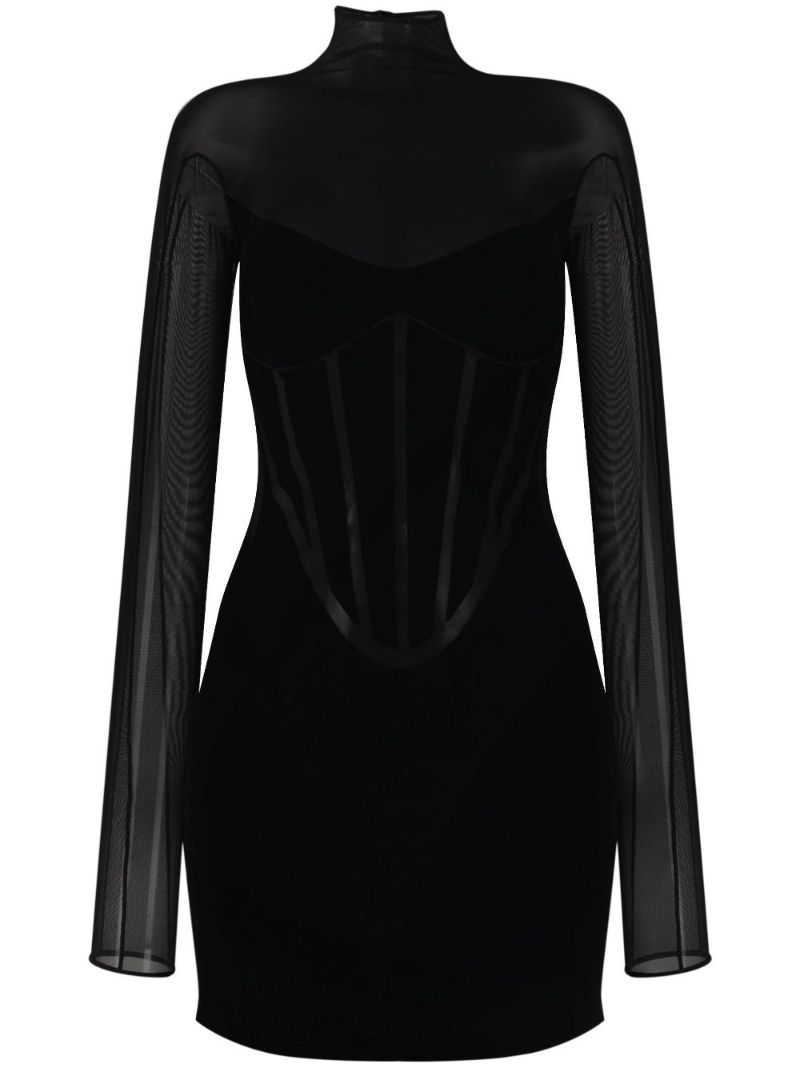 X Mugler Black Sheer-panel Mini Dress