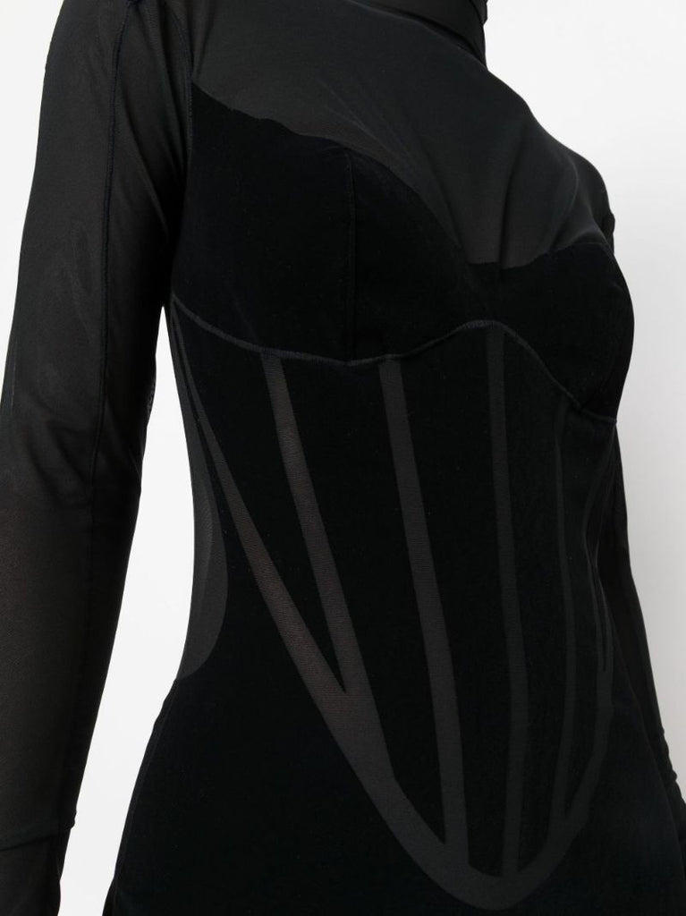 X Mugler Black Sheer-panel Mini Dress