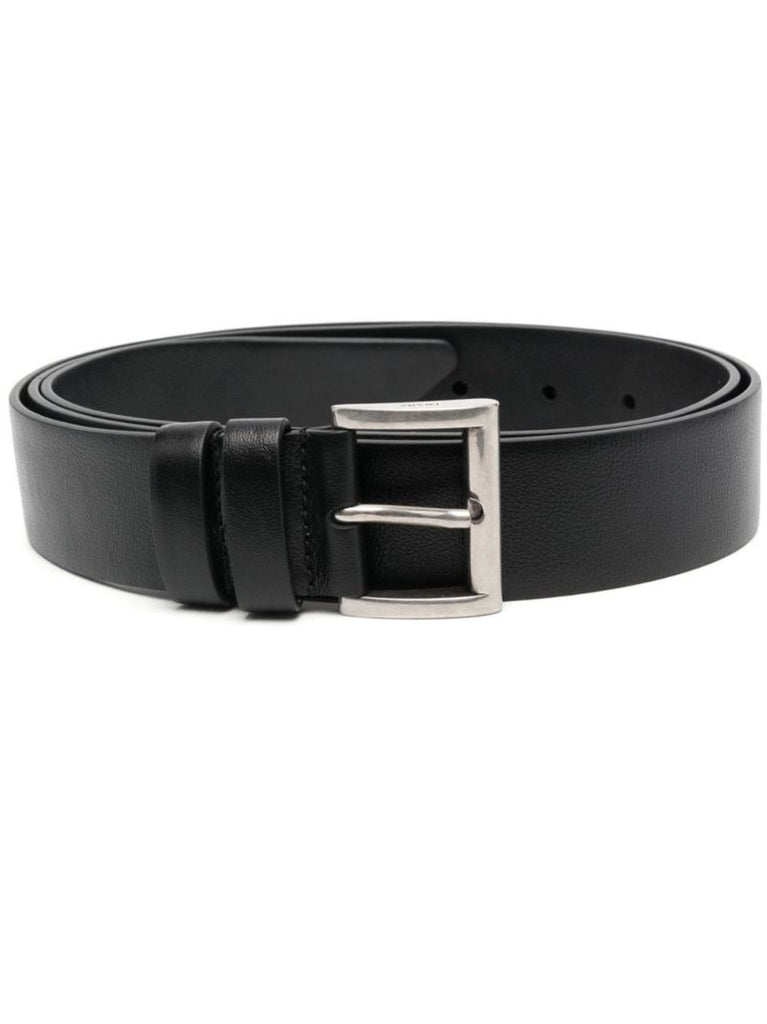 Black Logo Plaque Leather Belt