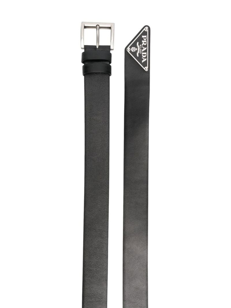 Black Logo Plaque Leather Belt