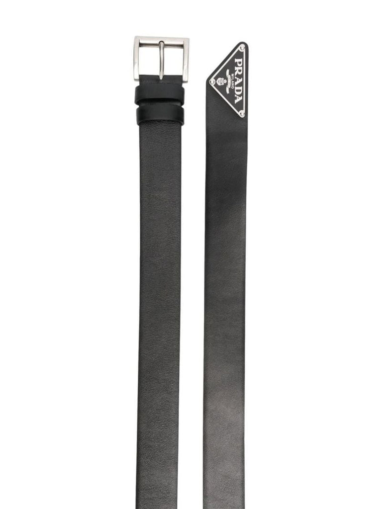 Black Logo Plaque Leather Belt