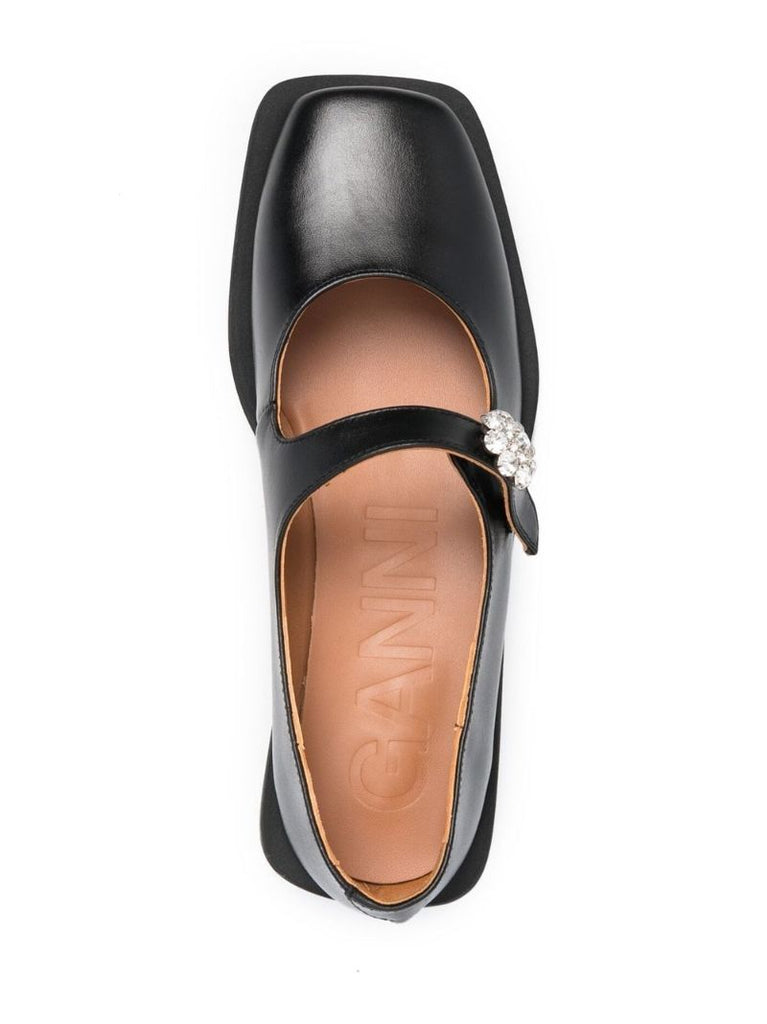 Black Crystal-embellished Leather Pumps