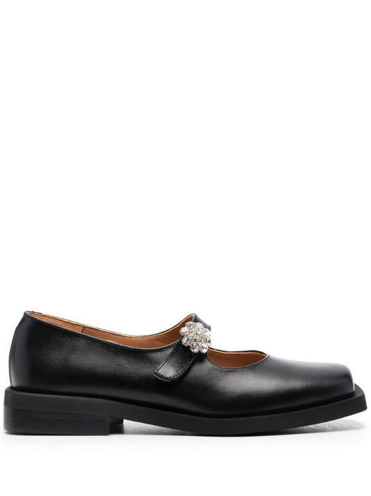 Black Crystal-embellished Leather Pumps