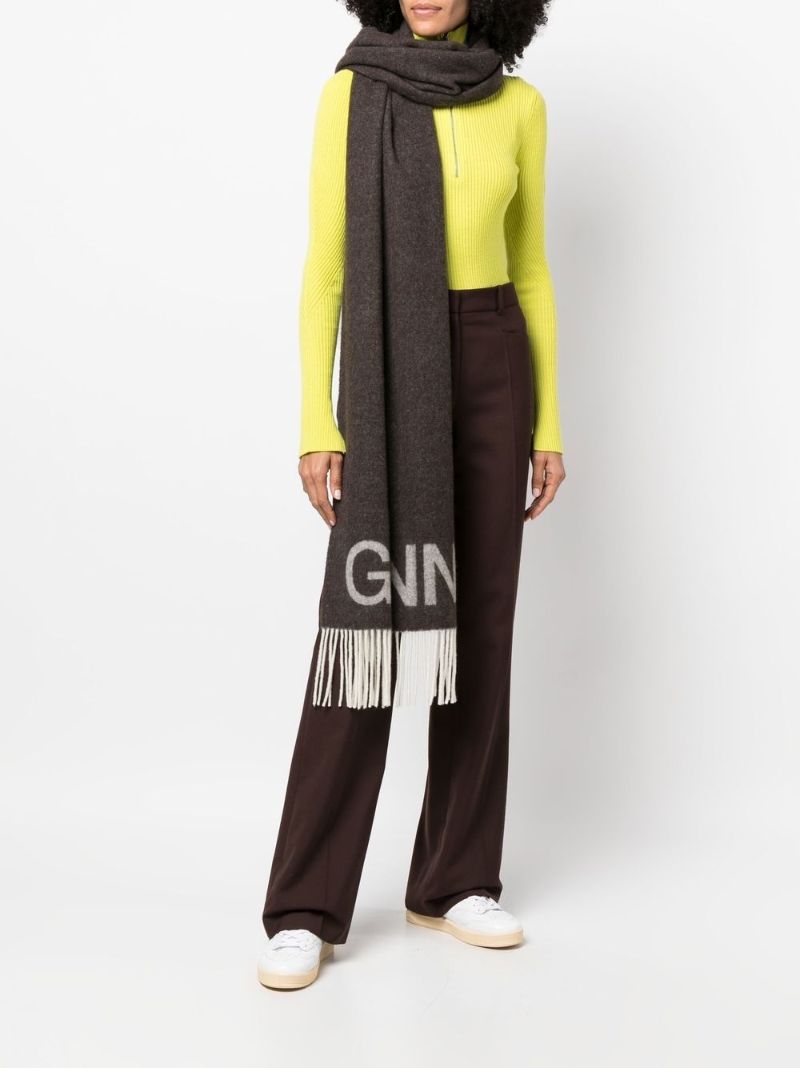 Grey Logo Jacquard Wool Scarf