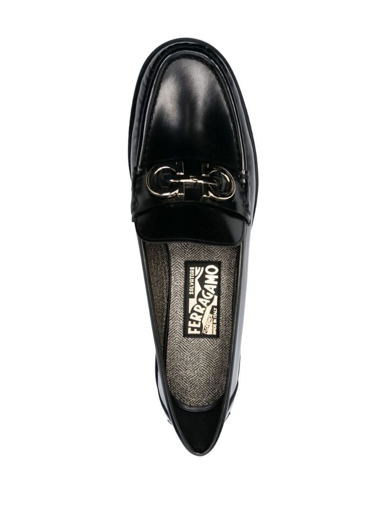 Black Gancini Logo Leather Loafers