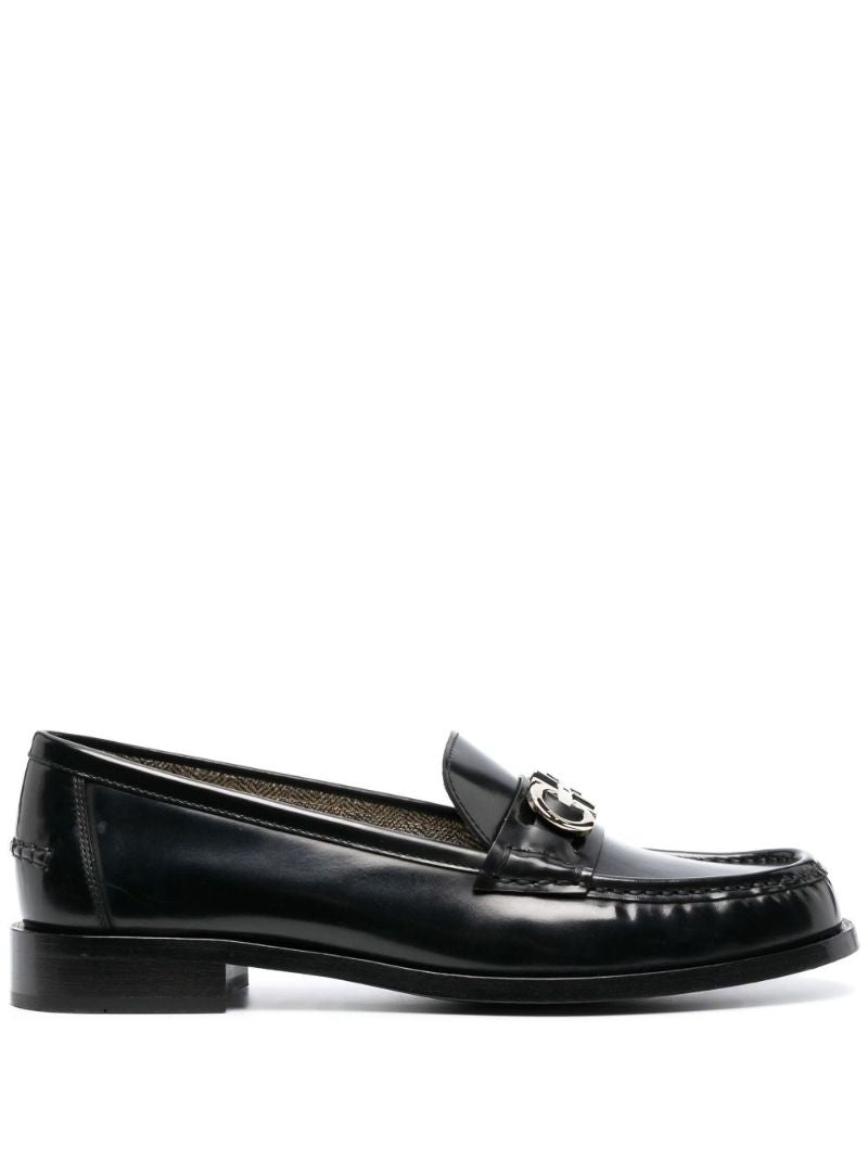 Black Gancini Logo Leather Loafers